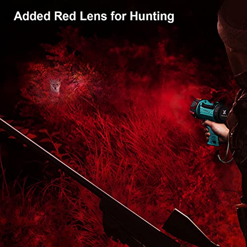YIERBLUE Green Rechargeable LED Spotlight Waterproof Handheld Searchlight with Red Filter