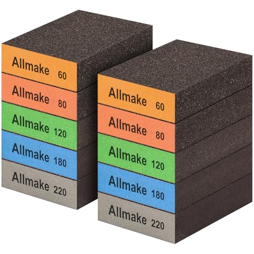 10 Pack Sanding Sponge, Washable and Reusable Sanding Block, 60 80 120 180 220 Grit Wet Dry Sandpaper Block for Wood, Drywall Sanding Block for Wood Furniture Crafts Metal Polishing Sand Paper Block