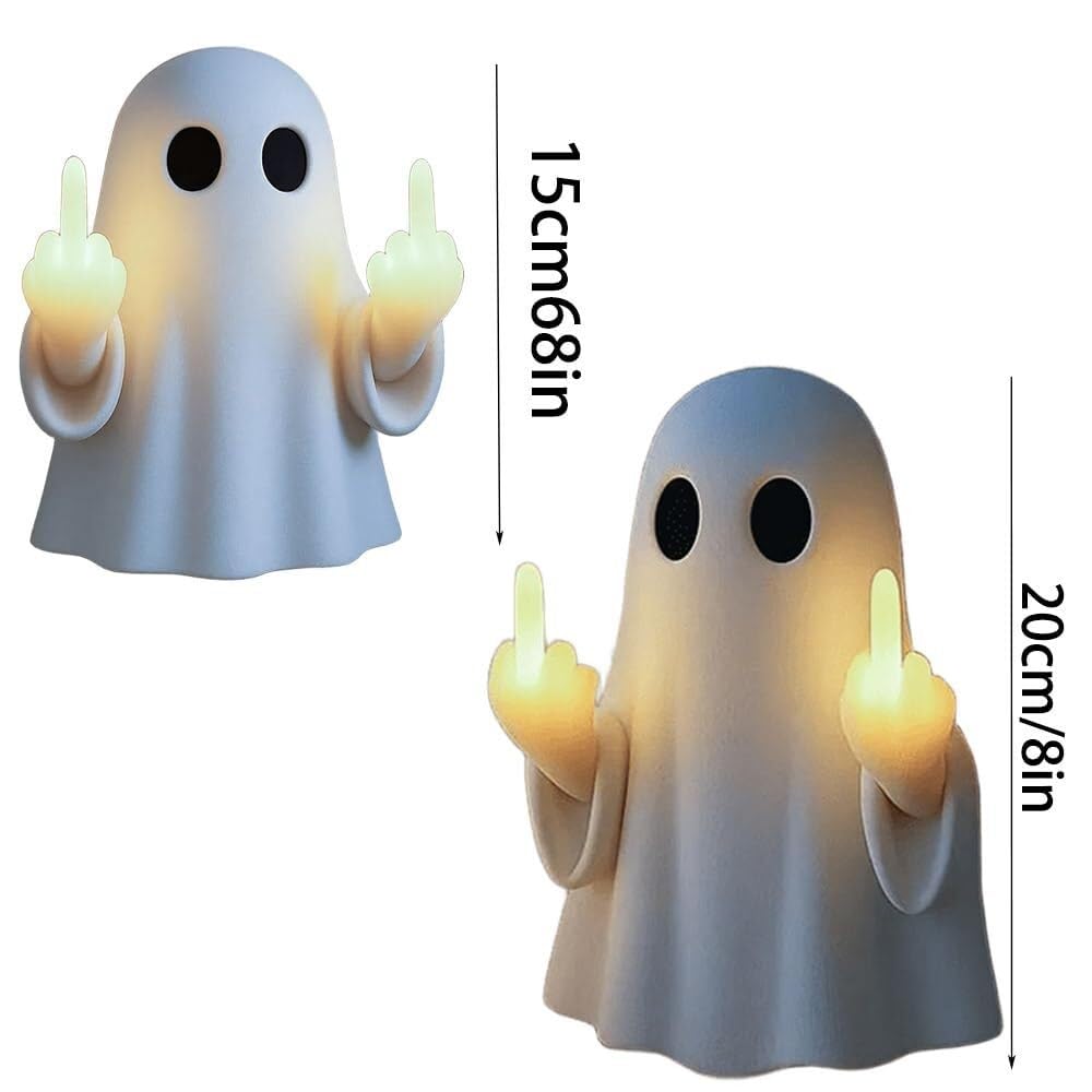 Ghost Middle-Finger LED Lamp, Cute Ghost Statue, Halloween Ghost Decoration, Spooky Middle Finger LED Lights, Cute Halloween Ghost Decor Night Light for Halloween Party Decorations(Medium)