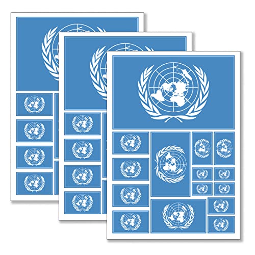 QQSD United Nations Flag Sticker UN Decal in Multiple Sizes, 3 Pack, 11.7 x 8.3 Inches