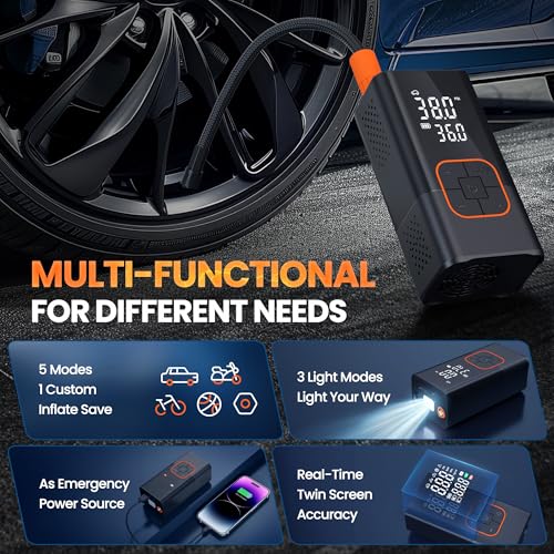 Orange Portable Tire Inflator Air Compressor 150 PSI Electric Pump with Gauge