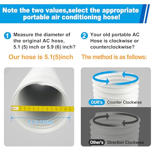 Qualward 5.1 Inch Anti-Clockwise Portable AC Exhaust Hose, 80-Inch Expandable Vent Tube