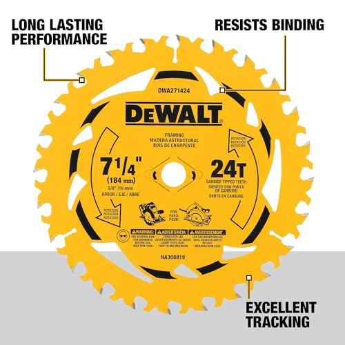 DEWALT 7-1/4 in. 24T Circular Saw Blade, Smooth Cutting, Superior Tracking and Durability (DWA271424)