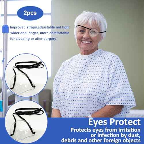 AMZVIO 2pcs Clear Eye Shield After Cataract Surgery,Breathable Hard Eye Patch Shield for Sleeping With Extended Elastic Strap,Longer & Wider,Plastic Eye Cover Protective Guard for Adults Kids(Black)