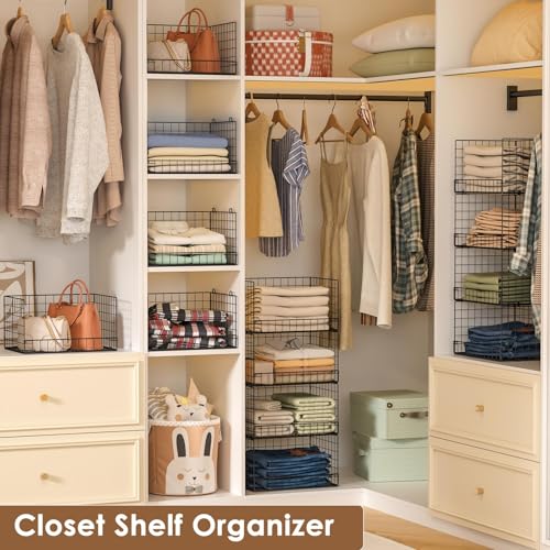 Yociyoga Black 4-Tier Stackable Closet Organizer Shelves Foldable Storage
