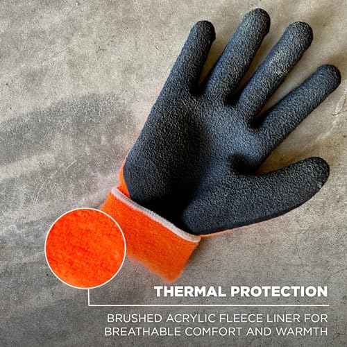 Ergodyne ProFlex 7401 Coated Winter Work Gloves, Latex Coated Palm, Thermal Fleece Lining, Orange