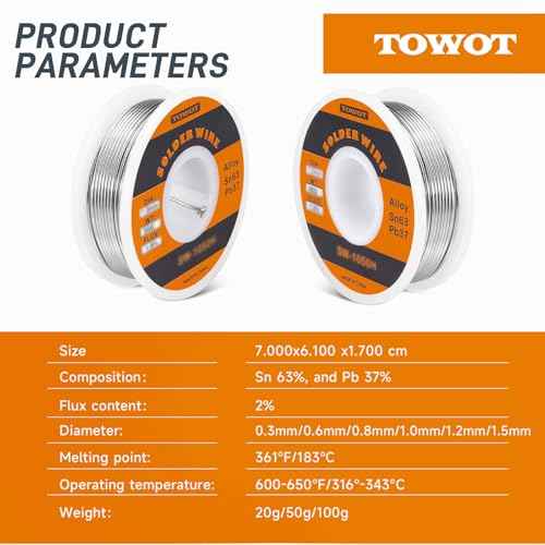 TOWOT 63-37 High Purity Tin Lead Rosin Core Solder Wire for Electrical Soldering, Content 1.8% Solder flux (1.0mm, 50g)