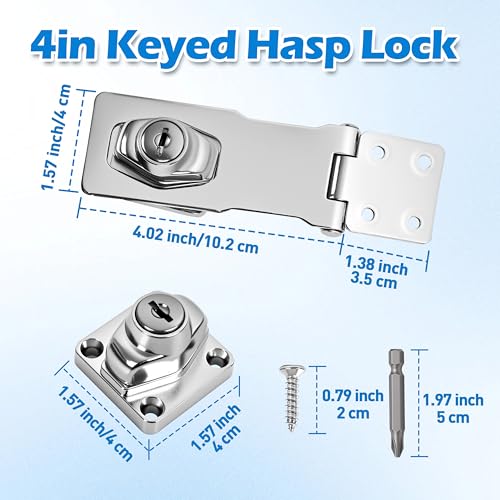 ZYINOZOC 4 Inch Silver Keyed Hasp Lock for Cabinets & Doors - Secure Metal Latch