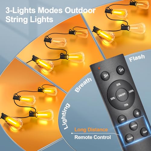 MGVIH 100ft Remote Dimmable Waterproof Outdoor String Lights with 37 LEDs
