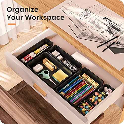 ¡¼??????????¡½A-LUGEI Plastic Black Desk Drawer Organizer, Bathroom Organizers and Storage, Makeup Organizer, Organization and Storage Bin Container for Vanity Office Utensils Tool Pantry Cosmetic