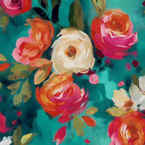 BOKEBEVE Floral Boho Peel and Stick Wallpaper Teal Blue 17.5 x 78.5 Inches