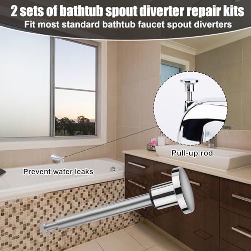 Gosknor Chrome Silver 2pcs Tub Spout Diverter Repair Kit with Valve Stems & Seals - Easy Fix for Leaking Bathtub Spouts