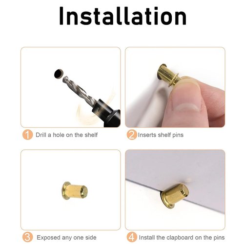 30PCS 1/5 Inch 5mm Shelf Pins Cylindrical Shape Bracket Pin Gold Metal Nickel Plated Shelf Holder Bracket Pegs for Shelve Cabinet Bookshelve