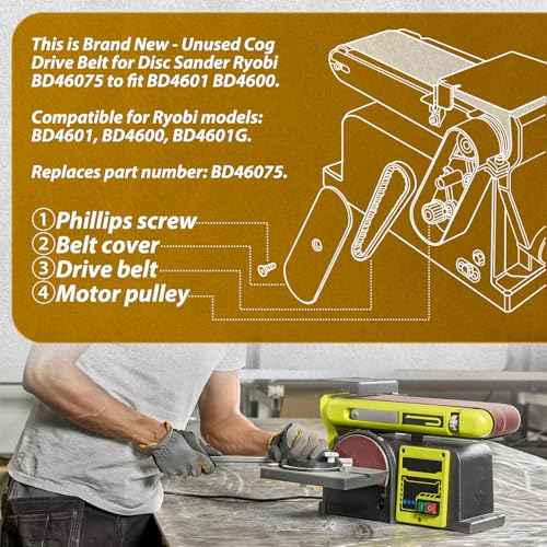 HASMX Cog Drive Belt Replacement Drive Belt for Disc Sander Ryobi Models BD4601, BD4600, BD4601G Replaces Part Number BD46075 (2-Pack)
