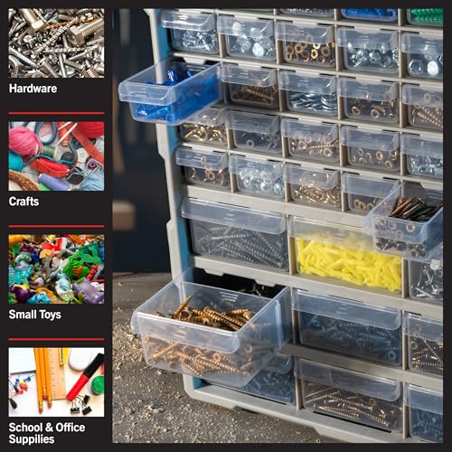 Stalwart 39-Drawer Plastic Small Parts Organizer, Black – 9 large & 30 small drawers
