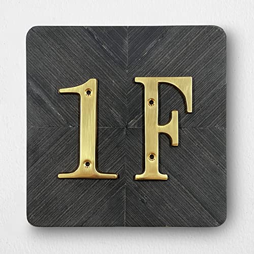 HASWARE Brass House Number Sign 4 Inch Modern Curvy Address Plaque with Screws - Brass Finish