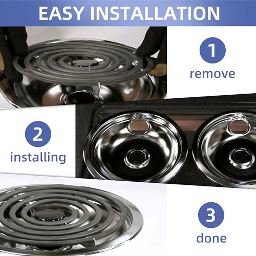 Chrome Drip Pan Set for Whirlpool/Maytag/Kenmore Electric Range—2x6in + 2x8in