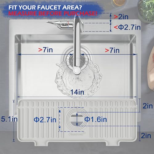 Amerner 14.2 x 5.1 Inch White Silicone Sink Splash Guard & Faucet Mat - Kitchen & Bathroom Organizer