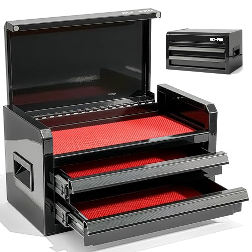OLY-PRO 10-Inch Mini Toolbox with 2 Drawers & Top Storage - Black, Steel, Ball-Bearing Slides