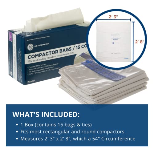 GE Universal 18-Gallon Trash Compactor Bags, WX60X1 — 1 Pack (15 Bags), Fits 15" Bins