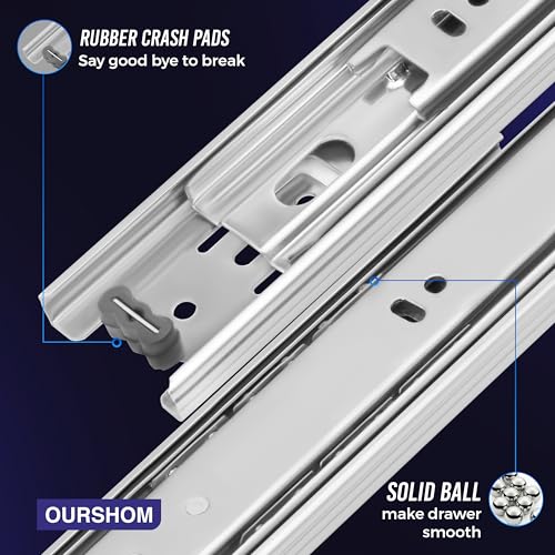 Ourshom 12 Inch Silver Heavy Duty Drawer Slides 1 Pair Full Extension Ball Bearing