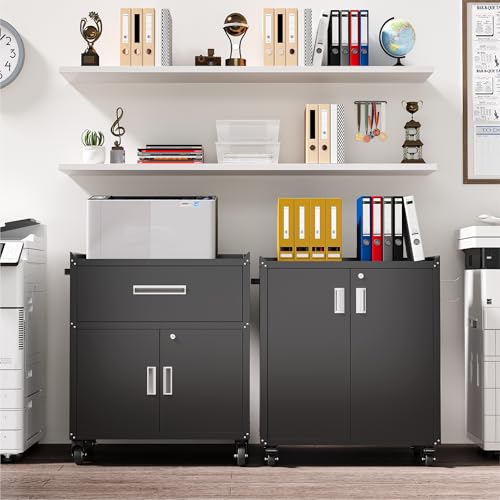 COFaR Heavy-Duty 2-Door Rolling Storage Cabinet, 35"H Black with 2 Adjustable Shelves, Lockable Wheels & Doors (Without Drawer) – Industrial Tool Chest