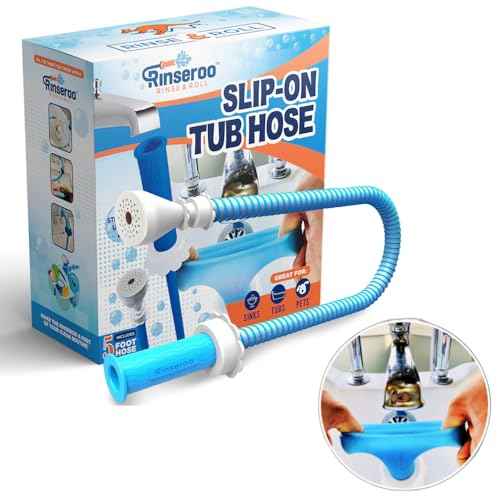 Rinseroo: Slip-On Tub Hose ? As Seen on Shark Tank ? 5ft Flex Bathtub Faucet Sprayer ? Easy Rinse for Pets, Hair & Cleaning ? No Installation Needed ? Fits Faucets Up to 3¡± Wide ? Mess-Free & Portable