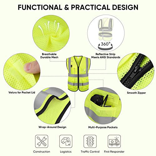 TICONN High Visibility Reflective Safety Vest for Men & Women - Yellow, Large, ANSI Class 2