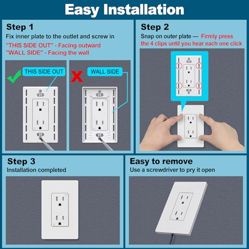 CML Decorator White Screwless Wall Plate 1-Gang Gloss Finish, 8-Pack