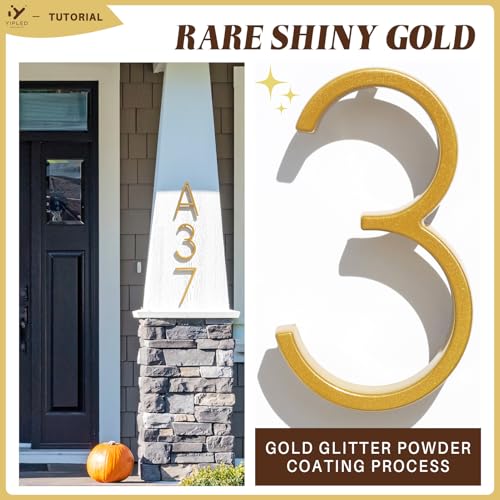 Number 1 House Numbers for Outside - 5 Inch Modern Metal Address Sign, Weather-Resistant Gold Finish