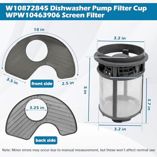 BigHead W10872845 Dishwasher Pump Filter Cup & WPW10463906 Screen Filter – 2-in-1 Replacement Kit
