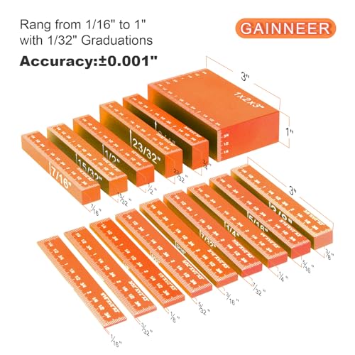 Setup Blocks 15 Pcs Aluminum Height Gauge Set for Router & Table Saw – Orange (Inch)