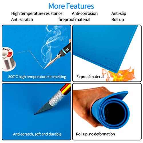Kaisi S-130 Insulation Silicone Soldering Mat Repair Mat, Heat Resistant Silicone Work Mats 932¡ÆF with Scale Ruler and Screw Position for Soldering, CellPhone Electronics Repair, Size: 13.8 x 9.8 inch