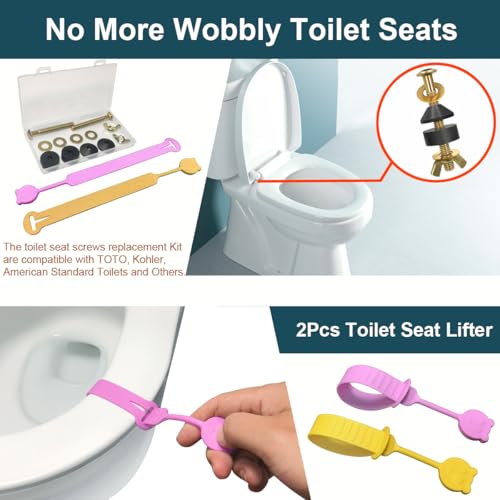 Golden Toilet Seat Screws Replacement Kit - Universal Stainless Steel Bolts & Nuts