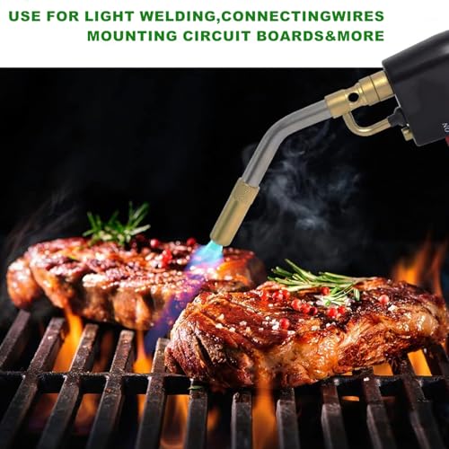 TS4000 Trigger-Start Torch Head,MAPP/Propane Gas Torch Kit with Push Button Start - Angled Burner Handheld Torch for Light Welding, Soldering, Brazing, Heating, Thawing and More