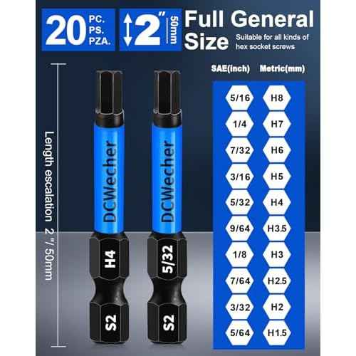 20-PCS Allen Key/Allen Wrench Drill Bit Set, Impact Hex Bits (Metric & SAE) 2 Inch Long, Premium S2 Steel, 1/4'' Hex - Shank, Magnetic Head, for DIY Furniture Assembly & Car Repairs, by DCWecher