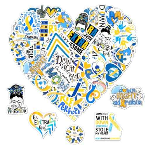 50 Pack Pcs Down Syndrome Awareness Ribbon Stickers for Water Bottles Waterproof Vinyl Laptop Luggage Inspirational Sticker Packs Adults Teens Girls Boys Aesthetic Small Decals
