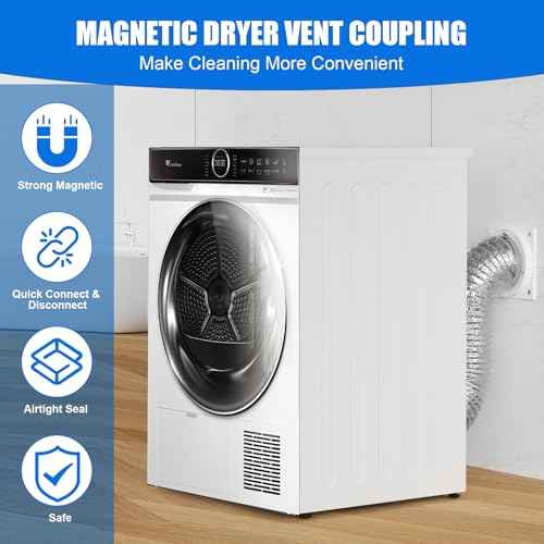 Magnetic Dryer Vent Coupling, Airtight Seal Strong Magnet Dryer Vent Connector Kit Quick Connect Disconnect Easy to Clean Flexible Hose Exhaust Duct Adapter Attachment with Clamps Screws