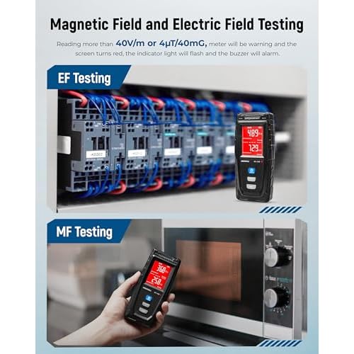 ERICKHILL EMF Meter, Detects Electric and Magnetic Fields, Handheld Digital EMF Detector with LCD Display, Sound-Light Alarm, Rechargeable Battery for Home, Office, and Appliances (Blue)
