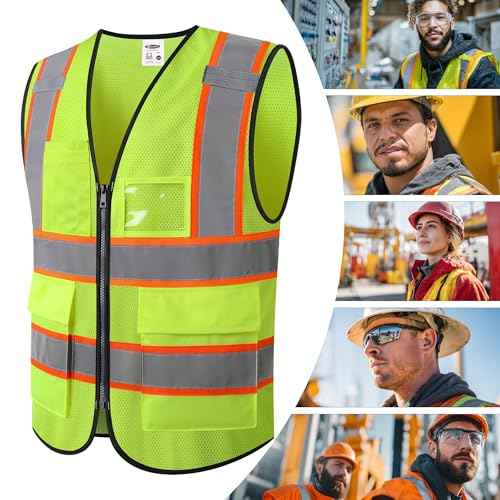 JKSafety Safety Vest for men women Hi Vis Vest with Pockets and Zipper Class 2 High Visibility Meet ANSI Standard BX320