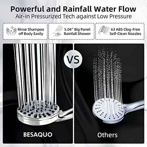 Shower Head,10 Functions High Pressure shower head with handheld, Built-in Pause Mode & 2 Power Wash, Non-Clogging Nozzles High Flow Hand Held Shower Head, Leakproof 6.5ft Hose&Metal Bracket