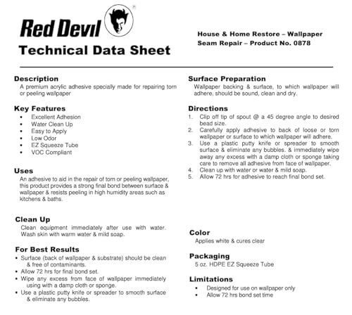 Red Devil 0878 Wallpaper Seam Repair Adhesive 5 oz - Clear Wall Glue & Paste