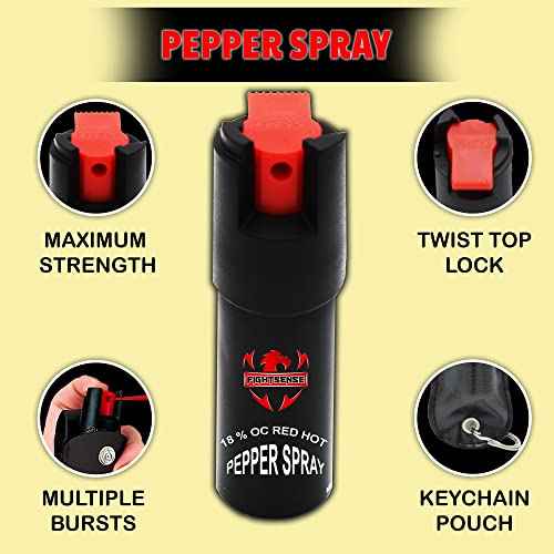 FIGHTSENSE Self Defense Pepper Spray - 1/2 oz Compact Size Maximum Strength Police Grade Formula Best Self Defense Tool for Women W/Leather Pouch Keychain