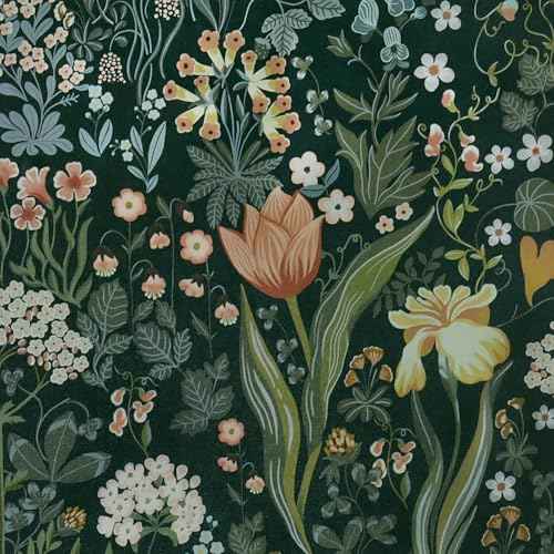 Peel and Stick Wallpaper Vintage Wall Paper Green Floral Contact Paper Removable Wallpaper 17.3"x78.7" Leaf Flower Self Adhesive for Bedroom Drawer Decor Vinyl Rolls