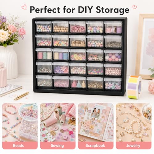 25-Drawer Hobby Parts Organizer with Removable Dividers, Beads, Craft Storage Bin