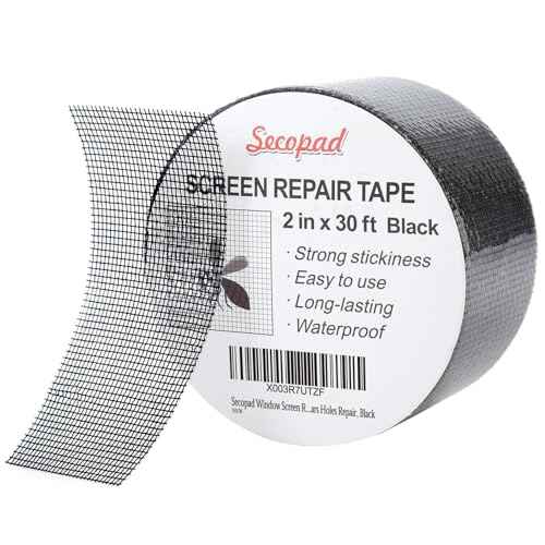 Black Window Screen Repair Tape, 2 in X 30 FT (360IN) Screen Repair Kit for Windows or Doors, Strong Adhesive Fiberglass Mesh Patch Tape