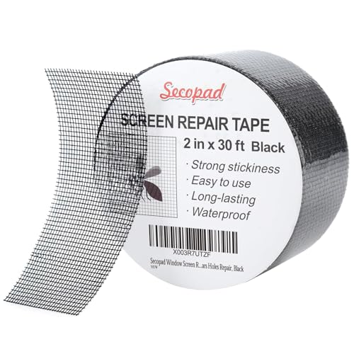 Secopad Black Screen Repair Tape 2in x 30ft - Fast & Durable Mesh Patch Kit