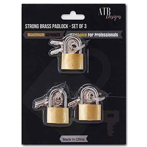 ATB 3 Pc Small Metal Padlock Solid Brass Luggage, Backpack, Diary, Jewelry Box Lock with Key