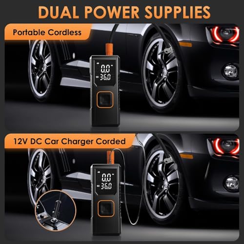 FUPYG Jet Black Portable Tire Inflator Air Compressor 150PSI Cordless Car & Bike Pump