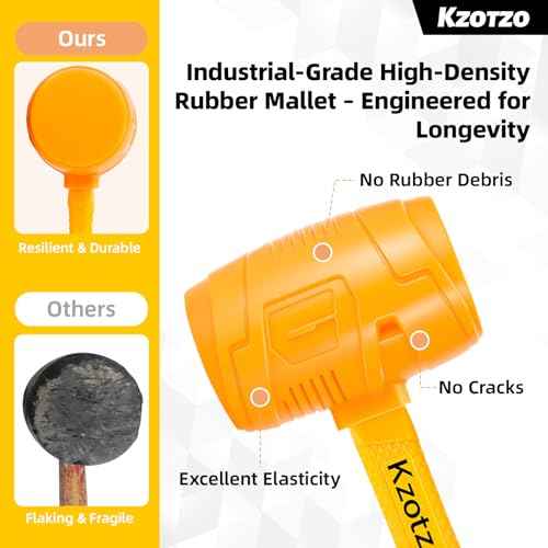 16oz Rubber Mallet Hammer, Fiberglass Handle, Rubber Mallet for Flooring, Tent Stakes, Woodworking, Camping, Soft Blow Tasks without Damage£¬ 2025 upgraded seamless rubber hammer£¨yellow£© (16OZ)